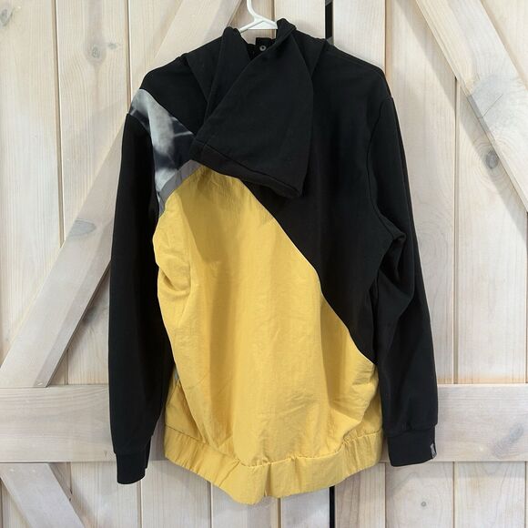 True Religion Mens Hoodie M Spell Out Pockets Tie Dye Black Yellow Colorblock - Picture 2 of 12